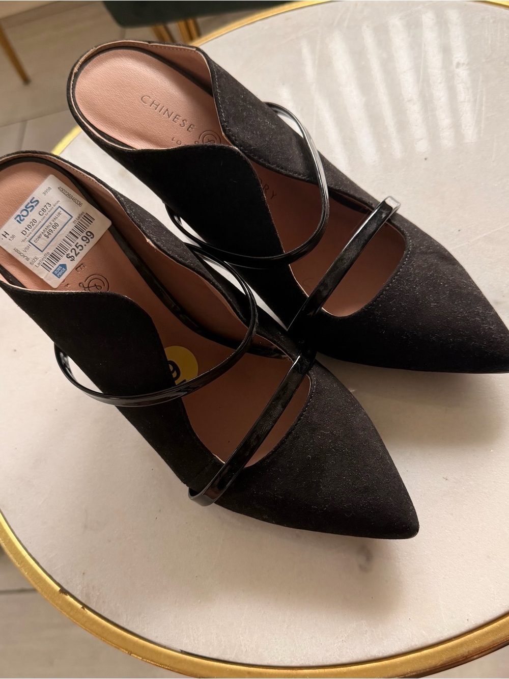 Chinese Laundry Black Pointed Toe Strappy Mules